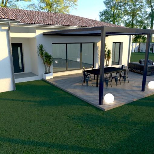 maison de plain pieds de 110 m²  avec garage de 18 m² avec 3 chambres salle de bains équipée une pièces de vie spacieuse avec cuisine ouverte sur un terrain de 850 m² à berre l'étang