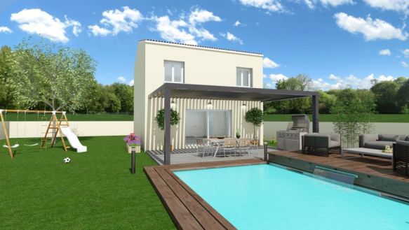 maison à étage de 85m² avec garage de 14m² à l'étage 3 chambres une salle de bain équipée au rdc une pièces a vivre de 37m² cuisine ouverte sur un terrain de 420m² à fos sur mer