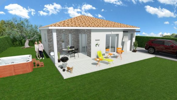 maison de plain pieds 100m² avec 3 chambres dont une suite parentale une belle pièces de vie de 40m² avec cuisine ouverte sur un terrain de  519m² à l'Isle sur la sorgue