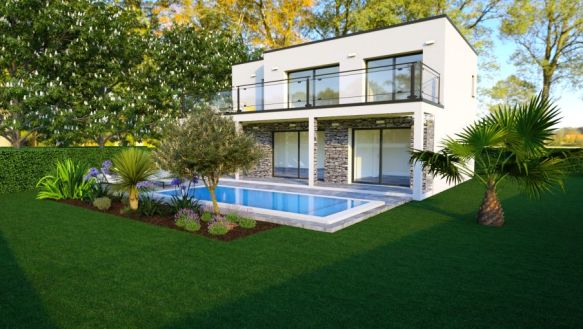 maison à étage de 120 m² avec garage de 18 m² 3 chambres en haut une suite parentale en bas salle d'eau et salle de bain équipée une pièces de vie spacieuse sur un terrain de 900 m² à eguilles