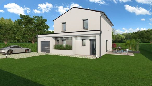 maison à étage de 115 m² avec garage de 18 m² 3 chambres une salle de bain équipée une pièces de vie spacieuse sur un terrain de 843 m² à cazan