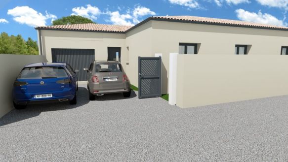 maison de plain pieds de 112m² avec garage 3 chambres une salle de bain équipée d'un bac a douche extra plat un meuble double vasque une belle pièces de vie de 56m² avec cuisine ouverte un cellier sur un terrain de  1039m² à Istres