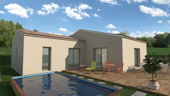 maison en L de 107m2 equipee de 3 chambres et 2 salles de bain à construire sur un terrain de 600m2 exposition sud a merindol 85360