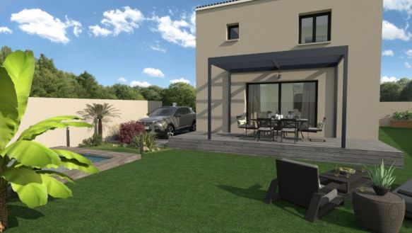 maison à étage de 90m² à l'étage 3 chambres une salle de bains équipée au rdc une pièces à vivre de 90m² cuisine ouverte + cellier sur un terrain de 753m² à Aubagne