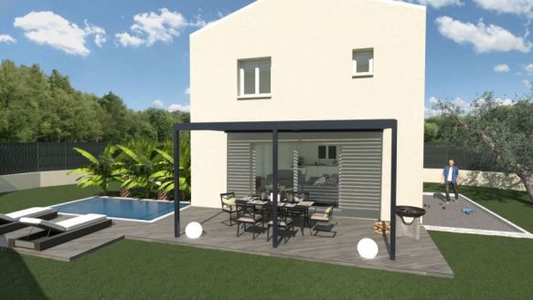 maison de 84m² à étage avec à l'étage 3 chambre une salle de bain équipée bac à douche extra plat 90x120 meuble double vasque au rdc une pièces a vivre de 37m² cuisine ouverte + cellier sur un terrain de 700m² à aubagne