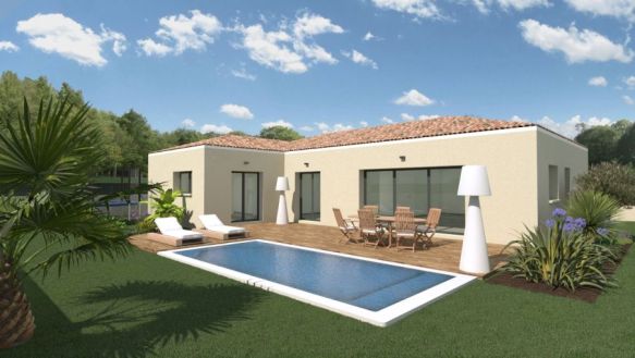 maison de plain pieds de 105 m² avec 3 chambres dont une suite parentale pièces de vie de 45 m² avec cuisine ouverte + cellier ainsi qu'un garage de 16 m² sur un terrain de 803 M2 à marignane