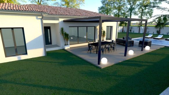 maison de plain pieds de 110 m²  avec garage de 18 m² avec 3 chambres salle de bains équipée une pièces de vie spacieuse avec cuisine ouverte sur un terrain de 850 m² à berre l'étang