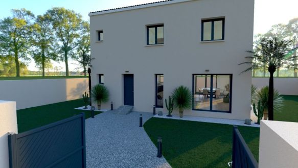 maison à étage de 131m2 avec 5 chambres dont une suite parentale salle de bains et salle d'eau équipée baignoire 170x75 ou bac a douche 90x120  meuble double ou simple vasque  une pièces de vie de 51m2 avec  cuisine ouverte sur un terrain de 978m2 à aix