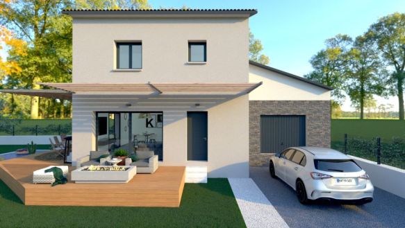 maison à etage de 84 m² avec garage de 18m2 3 chambres une salle de bains équipée une pièces de vie  de 37 m² avec cuisine ouverte sur un terrain de 550 m² à rapheles les arles