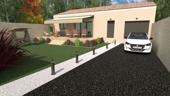 maison de 90 m² avec 3 chambres plus un garage de 16 m² une salle de bains équipée une pièces de vie  avec cuisine ouverte sur un terrain de 353 m3 à rognac