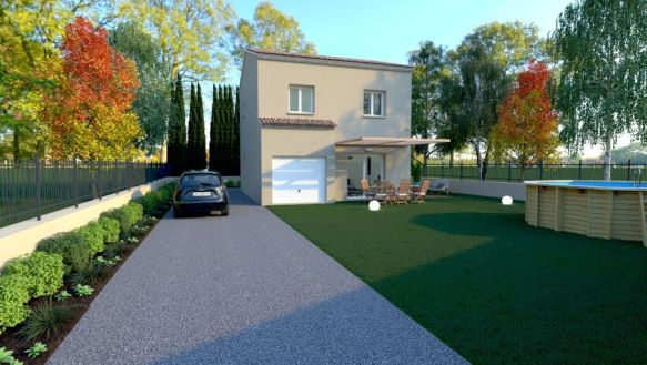 maison à étage de 85 m² avec garage de 14 m² 3 chambres une salle d'eau équipée une pièces de vie de 36 m² avec cuisine ouverte sur un terrain viabilisé de 330 m² à salon de provence