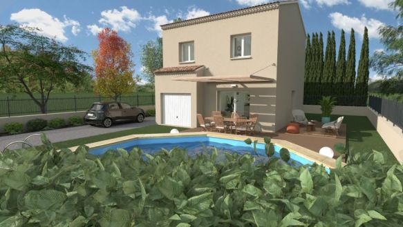 maison à étage de 85 M² avec garage intégré 3 chambres une salle de bains équipée une pièces de vie avec cuisine ouverte sur un terrain de 520 M² au pennes mirabeau