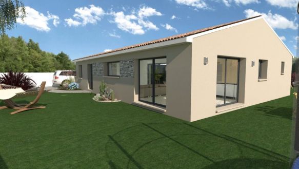 maison de plain pieds de 128m² avec 3 chambres une suite parentale + 1 bureau une pièces de vie de 43m²  avec cuisine ouverte patio de 11m² garage de 23m² carrelage dans toutes les pièces gamme prestiges sur un terrain de 1039m² à istres