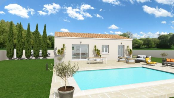 maison de 86m² de plain pied avec 3 chambres avec une grande pièces de vie de 37m² une cuisine ouverte carrelage dans toutes les pièces sur terrain de 830m² à istres