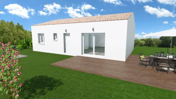 maison de 86m² de plain pieds avec 3 chambres cuisine ouverte avec une grande pièces de vie de 37m² salle de bain équipée d'une baignoire 170x75 meuble double vasque wc suspendu sur un terrain de 412m²